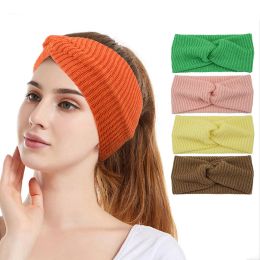 Heldere kleur vrouwen breien kruisknoop hoofdband herfst wintersport yoga haarbanden warmers wassen gezicht hoofd warp haaraccessoires