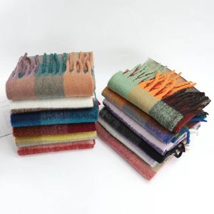 Helle Farben, kariertes Streifentuch, extra lange Schals, 250 cm x 36 cm, lässiger warmer Schal mit Quasten