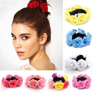 Tissu lumineux Rose Fleur Chouchou Élastique Bande De Cheveux Cercle Queue De Cheval Bandeau Corde Femmes Chapeaux