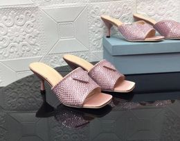 Sandales pleines de diamants brillants chaussures 2022 début du printemps nouvelles paillettes de soie bout carré ouvert demi-glisser chaussures à talons hauts pour femmes beauté