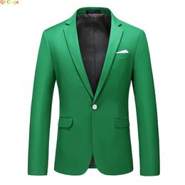 Chaqueta de traje verde brillante para hombre, elegante chaqueta delgada, vestido de fiesta de boda, abrigo adecuado para todas las estaciones, talla grande 5XL 6XL 240124
