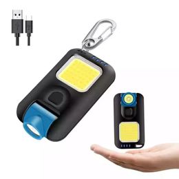 Mini porte-clés lumineux lampe de poche LED USB lampe frontale torche rechargeable avec 6 modes lampe de poche à clipser lampe frontale extérieure