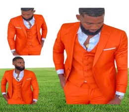 Costume de revers à encoche orange vif Homme hommes 3 pcs combinés smoking slim fit fit groom ballaer hombre terno masculino4048991
