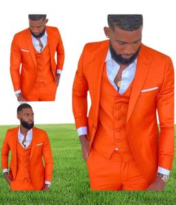 Traje con solapa de muesca naranja brillante para Hombre, trajes de 3 piezas para boda, esmoquin ajustado para novio, chaqueta para graduación de Hombre, Terno Masculino6451158