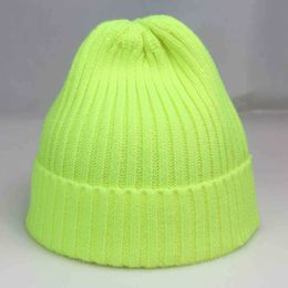 Bright Plain Breanie Winter Winter Women's Hats Blank Crochet Striped Skullies Cap Neon Yellow Hot Pink Gray Wit Y21111