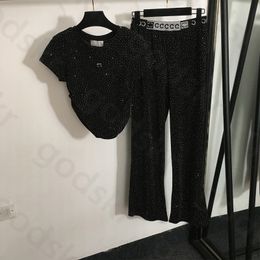 Bright Silk T -shirtbroeken dames modeontwerper korte mouw geplooide crop top top hoge taille met brede benen broek tracksuit