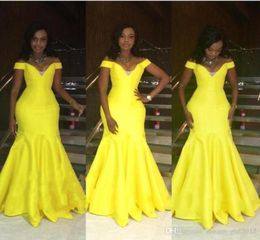 Robes de bal jaune vif à épaules dénudées avec manches sirène longueur au sol longue sexy africaine Brésil femmes robes de soirée 20198124901