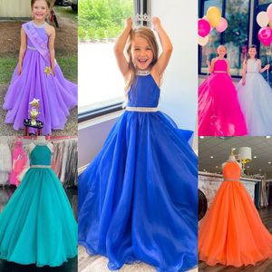 Vestido de desfile amarillo brillante para bebés, niños pequeños, adolescentes 2024, cuello con cuentas, ritzee roise, corte en A, vestido largo de organza para niña, vestido de fiesta formal con cremallera en la espalda, cristales naranja