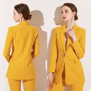 Bright Yellow Red Carpet Celebrity Women Avond Suit One Button Moeder van Bruid Jurk Party Prom Draag broek Outfits 2 stks