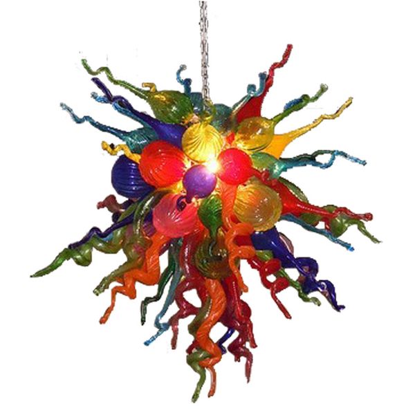 Lampes à suspension en verre de couleur plus brillante, source de lumière LED de 24 pouces, style européen moderne, éclairage de lustre en verre soufflé à la main et à la bouche