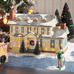 Figuras de escritorio para el hogar, edificio con iluminación brillante, Navidad, Papá Noel, coche, casa, pueblo, vacaciones, garaje, decoración, Villa Griswold