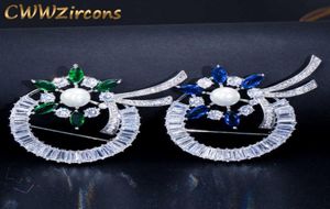 Briljante groene en blauwe kubieke zirkonia verharde vrouwen grote prachtige bloembroches pins sieraden met parel BH005 210714320M3584350