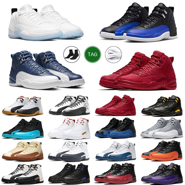 Chaussures de basket-ball orange brillant 12s Black Muslin Cherry Gym Red Twist Gamma Blue Taxi Playoffs Low Easter OG Shoe Sports Baskets Baskets pour hommes