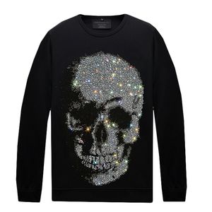 Brillant strass haut manches longues hommes T-shirt col rond Streetwear T-shirt coupe ajustée décontracté chemises à bascule pour l'automne