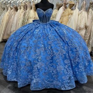 Briljante Lovertjes Quinceanera Jurken Sweetheart Sweet Prom Jurk voor 15 Blootgesteld Uitbenen Met Vlinderdas vestidos de quinceanera