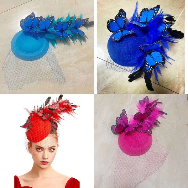 Brim Wide Bucket Bride Fascinator Hats for Weddings Accessoires Femmes Elegant Butterfly Headwear Ladies Church Fedora Cap Hair Pin Mesh Mesh 230602
