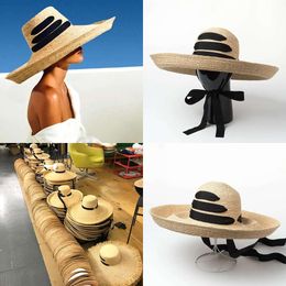 Hombras anchas de borde para mujeres 18 cm Modelo de sombrero de paja Modelo Model Fashion Show Retro Dome Sun Summer Summer Sweat Band de sudor Calidad original