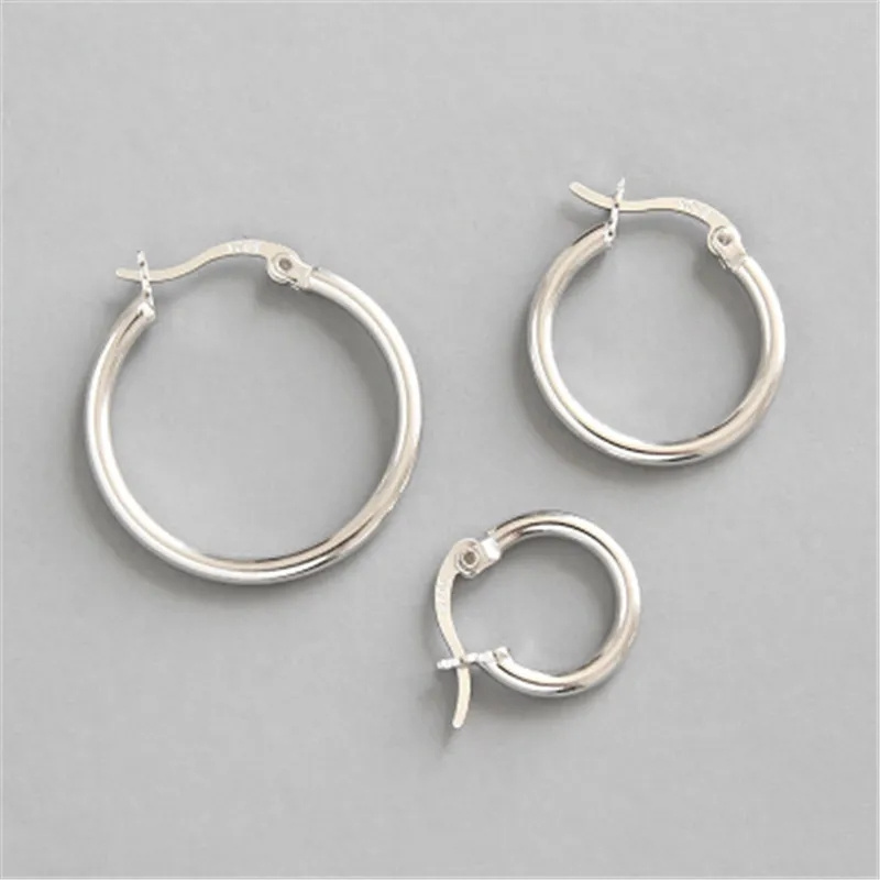 brincos 100% 925 Sterling Silver Big Hoop Earring Round Circle Earrings For Women Lovers Gifts Classic Silver Geometric Earring Brincos de Prata