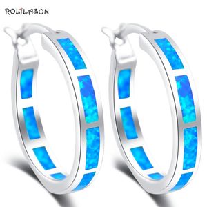 Brincos vente en gros Super fournisseur bleu opale de feu argent estampillé dîner boucles d'oreilles bijoux de mode OEN428 Huggie