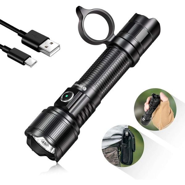 Brinyte PT16A Tactical Place Lampe 3000 Lumen USB RECHARGable High Lumen avec fonction Strobe Memory Fonction Double interrupteurs arrière avec clip étui pour le camping à domicile