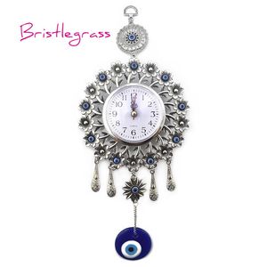 BRISTLEGRASS Turc Bleu Evil Eye Quartz Horloge Murale Fleur Pendentifs Suspendus Amulettes Lucky Charms Bénédiction Protection Home Decor 201202