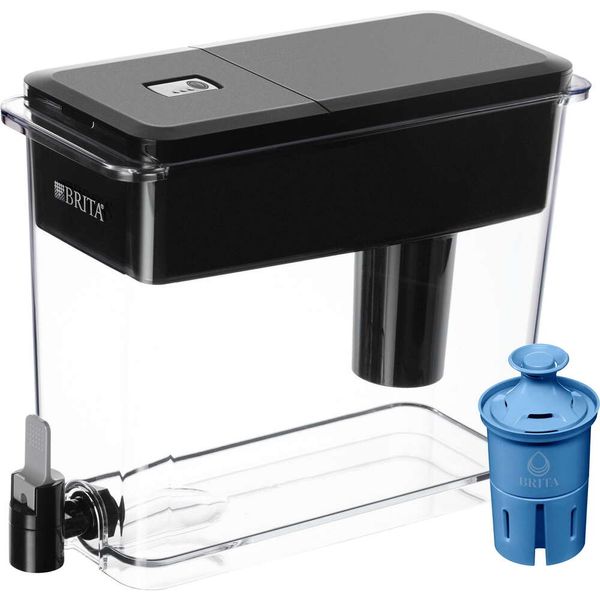 Dispensador de agua filtrada Brita extra grande Ultramax de 27 tazas, color negro, con 1 filtro Elite