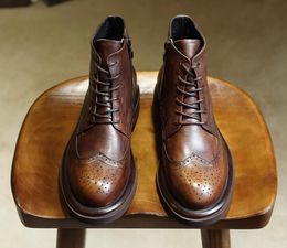 British cheville Boot Block Men de la tendance sculptée en cuir véritable plate-forme souple Sneakers Chaussures décontractées Marties Zip F ies