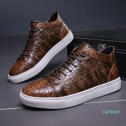 Britse enkel laarzen mannen schoenen klassieke platte hak rond teen veter omhoog krokodil patroon pu mode casual straat dagelijks