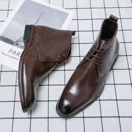 Britse enkellaarzen mannen schoenen Solid Color Pu Classic Desert Lace Comfortabele mode Casual Street veelzijdige AD038