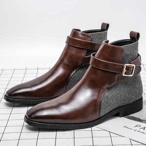 Britse enkellaarzen mannen schoenen Solid Color pu ing faux suède riem gesp mode casual straat all-match AD032