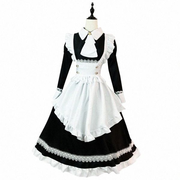 Costume de femme de chambre à manches LG aristocratique britannique Anime Lolita Jeu de rôle Lingerie Dr Party Tenues Plus Taille Noir Blanc Vêtements 64n3 #