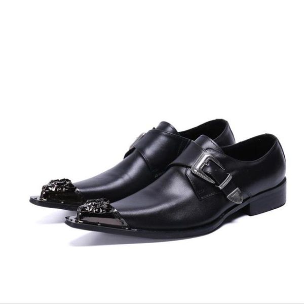 British Black Point Men Dress Flats Véritage en cuir métal