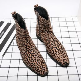Boots Boots Men Chores personnalité léopard imprimé faux daim