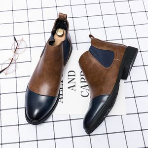 Britse laarzen mannen schoenen solide kleur pu slip op gepersonaliseerde gesp mode casual straat all-match AD155