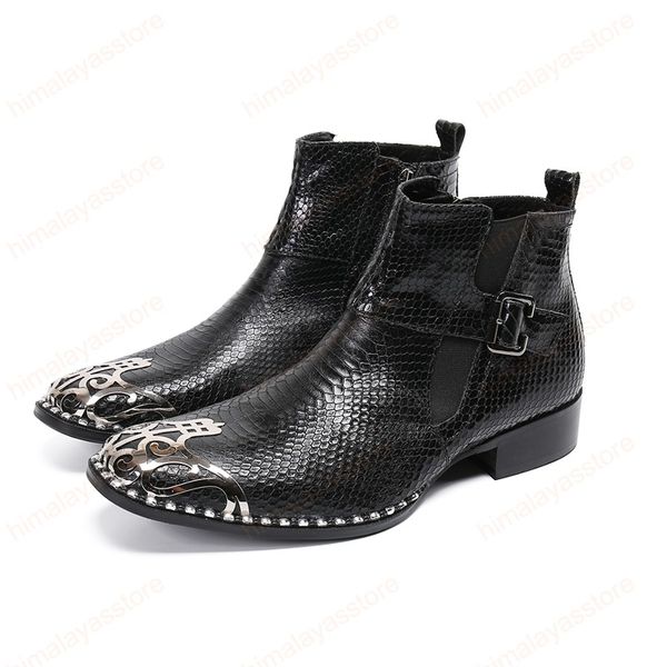 Boucle britannique fête hommes bottes habillées noir en cuir véritable mâle bottines fermeture éclair moto bottes courtes Botas