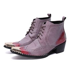 Britse gesneden mannen jurk schoenen verhogen Hoogte Lace Up Oxford Enkellaarzen Bullock Mannen Cowboy Korte Laarzen Botas