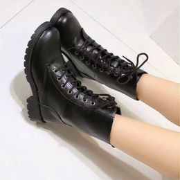 Bottes classiques britanniques pour femmes, Style moto Punk Bandage, chaussures imperméables d'automne, Bota Feminina 94412