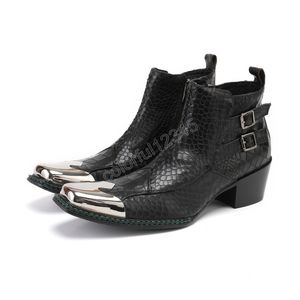 Botas de hombre de moda británica Hebillas negras Botines de cuero genuino para hombre Zapatos Tacones Personalidad