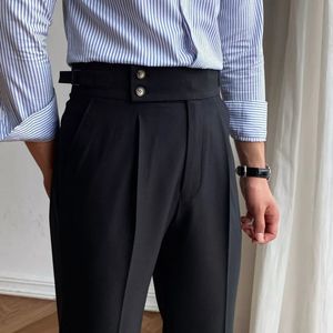 Pantalones rectos británicos de cintura alta para hombre pantalones sociales de primer plano pantalones formales para hombre italianos Hombre 2024 pantalones tobilleros de vestir para hombre 240318