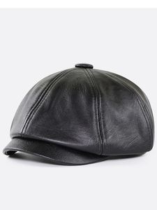 Chapeau octogonal en cuir pour hommes britanniques, béret de peintre pour hommes d'âge moyen et âgés, casquette chaude d'hiver en PU sboy, 240229