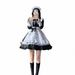 Noblesse britannique Noir Blanc Rétro Maid Outfit Anime Lg Dr Hommes Femmes Court Maid Lolita Dr Serviteur Serveur Cosplay Costume L0Nm #