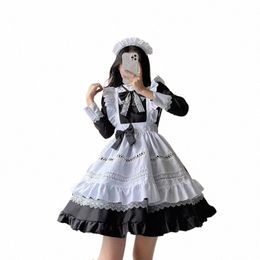 Noblesse britannique Noir Blanc Rétro Maid Outfit Anime Lg Dr Hommes Femmes Court Maid Lolita Dr Serviteur Serveur Cosplay Costume W70g #