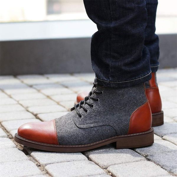 Botas cortas Retro británicas para hombre, zapatos de moda, informales, clásicos, con costuras de PU, cordones de gamuza sintética, para exteriores, diario, AD331