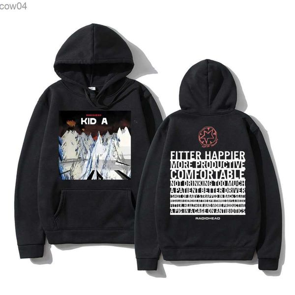 Banda de rock británica Radiohead Kid A Album Sudadera con capucha con estampado de doble cara Música Hombres Mujeres Sudaderas con capucha punk vintage Sudaderas con capucha de lana para hombres L230625