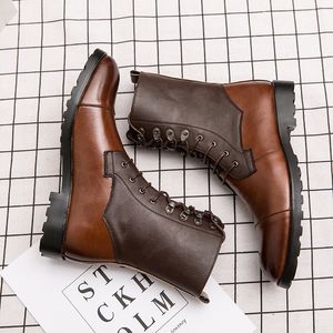 Britse schoenen mannen laarzen klassiek puntige teen kleur matching pu ing retro kanten mode casual outdoor daily ad086 baa9