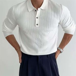 Polo britannique coupe cintrée à rayures, chemise en tricot à revers, pour jeunes, à manches longues, pour hommes au printemps et en automne