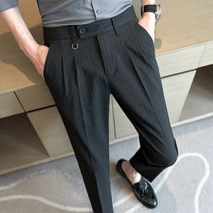 Brits gestreepte pakbroek voor mannen lente/zomer casual zakelijke formele broek slank fit fit enkel lengte streetwear broek 28-36