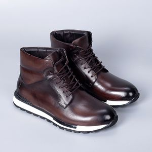 Enkellaarsjes in Britse stijl Winter hoge vintage leren laarzen Casual herenlaarzen Zakelijke luxe botas para hombre A3