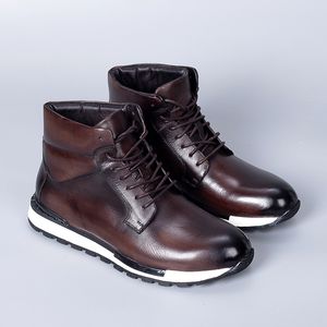 Botines de estilo británico Botas altas de invierno de cuero vintage Botas casuales para Hombre Botas de lujo de negocios para hombrecowboy Zapatillas Hombre A3