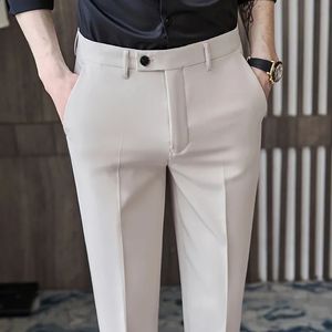 Estilo británico otoño nuevos pantalones de vestir sólidos de alta calidad para hombres pantalones de oficina casuales ajustados pantalones formales de fiesta social 240318